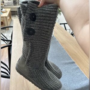 UGG Cozy Knit Crochet Button Boots - Gray (NWOT)